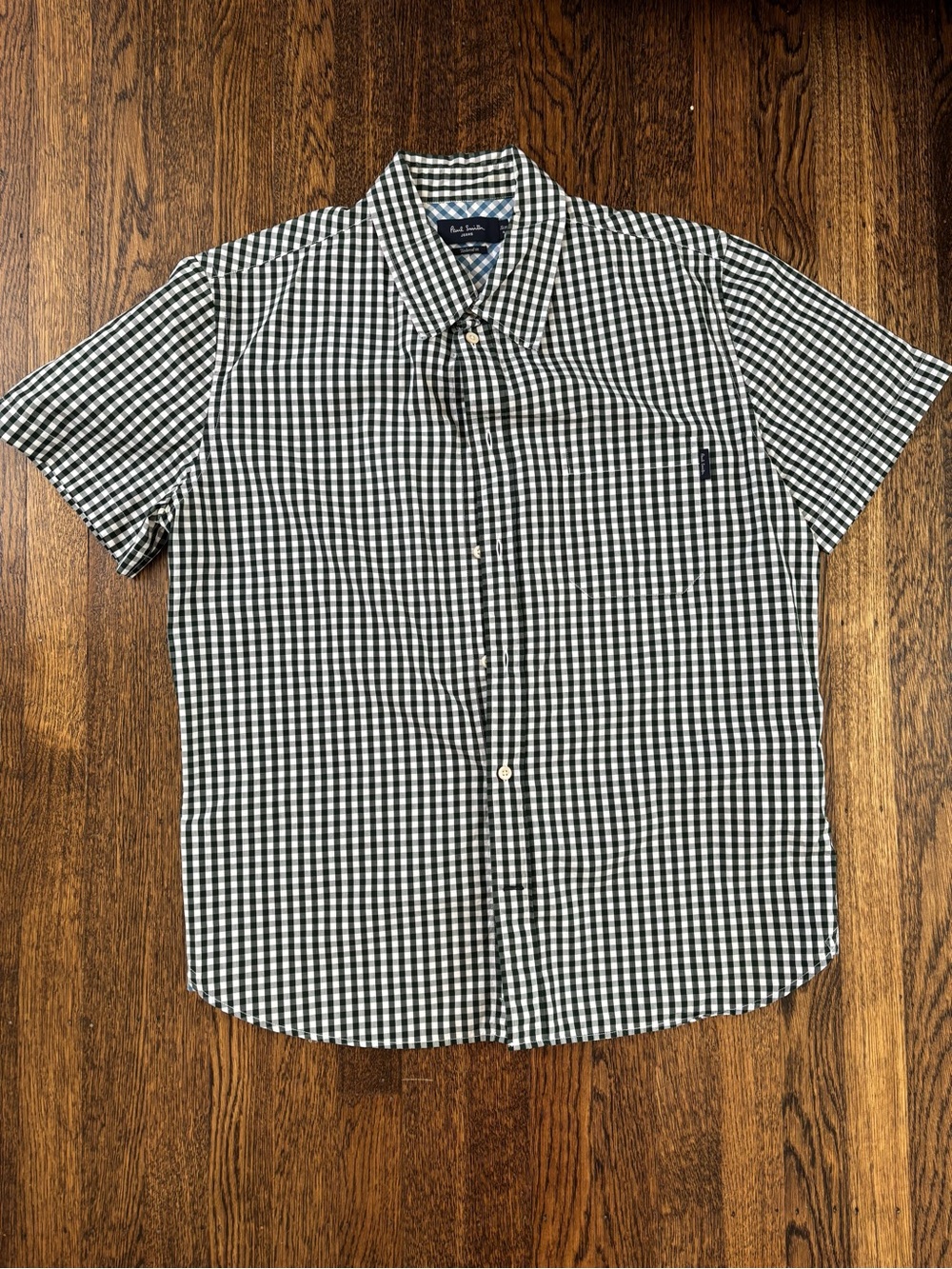 Paul Smith Men's Short-Sleeve Dark Green & White Gingham Button-Down Shirt